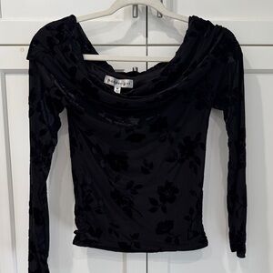 Madden Girl Black Velvet Floral Blouse off the Shoulder